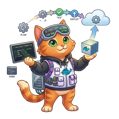 Маскот курса Linux + DevOps: Docker, CI/CD